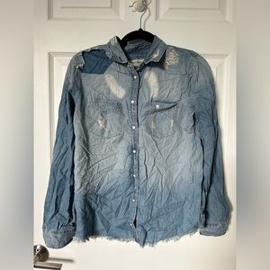 Express distressed denim button down shirt